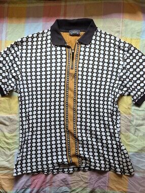 Men's Brown Polka Dot Zip Polo with Mustard Placket